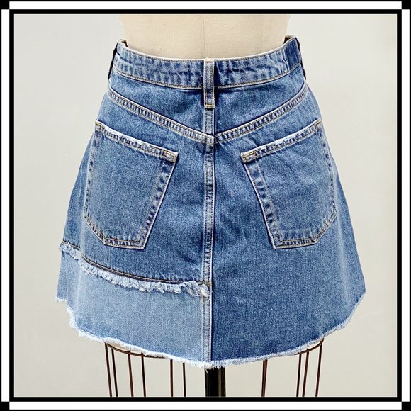 RIVER ISLAND Patchwork Denim A-Line Mini Skirt - US 10 - Picture 2 of 10